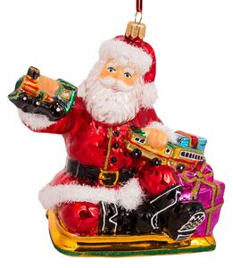 Dům Vánoc Sběratelská skleněná ozdoba na stromeček Santa hrající s lokomotivou 13 cm