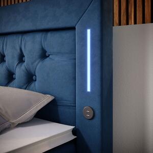 Boxspring postel DIVA s úložným prostorem, LED a USB, samet