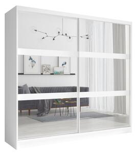 Velká zrcadlová šatní skříň 230 cm DUITAMA - bílá