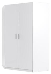 Rohová šatní skříň 117 cm FUNZA 5 - alpská bílá / lesklá bílá