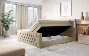 Boxspring postel QUEEN s úložným prostorem, LED a USB, eko kůže
