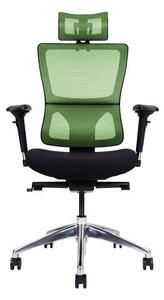 Ergonomická židle X4 s opěrkou hlavy, područkami a hliníkovým křížem Zelená