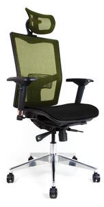 Ergonomická židle X5M se síťovaným sedákem, opěrkou hlavy a područkami Zelená