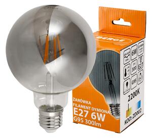 LED žárovka G95 - E27 - 6W - FILAMENT - kouřová - teplá bílá BERGE