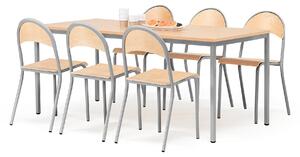 AJ Produkty Jídelní sestava JAMIE + TAMPA, stůl 1800x800 mm + 6 židlí, buk/hliníkově šedá
