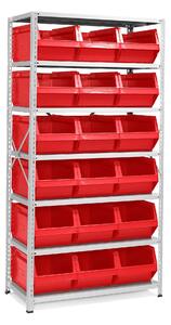 AJ Produkty Regál s plastovými boxy 9000 + POWER, 1970x1000x500 mm, 18 červených boxů