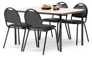 AJ Produkty Jídelní sestava JAMIE + WARREN, stůl 1200x800 mm, bříza + 4 židle, černá koženka