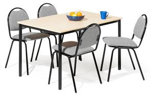 AJ Produkty Jídelní sestava JAMIE + WARREN, stůl 1200x800 mm, bříza + 4 židle, šedý textilní potah