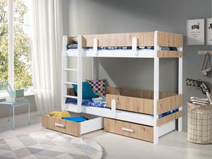 Dvoupatrová postel s úložným prostorem 90x190 DEDLIA 1 - bílá / dub artisan, levé provedení
