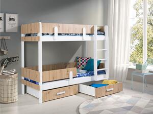 Dvoupatrová postel s úložným prostorem 90x190 DEDLIA 1 - bílá / dub artisan, pravé provedení