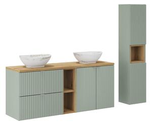 Comad Koupelnová sestava Line Reed Green se skřínkami a umyvadly 140 cm zelená/dub evoke