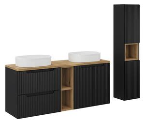 Comad Koupelnová sestava Nova Black se skříňkami a umyvadly 140 cm černá/dub evoke