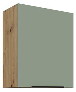 Horní kuchyňská skříňka LUNARA - šířka 60 cm, zelená / dub artisan