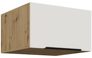 Horní hluboká skříňka s výklopnými dvířky LUNARA - šířka 60 cm, bílá / dub artisan