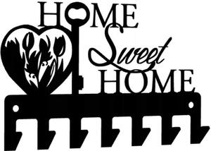 Kovový nástěnný věšák na klíče Home Sweet home černý
