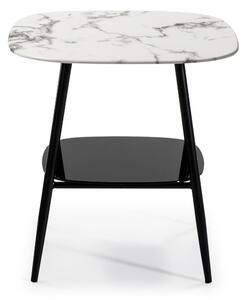 Skleněný odkládací stolek Alina, bílá/černá, 55 cm