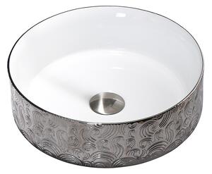 BPS-koupelny Keramické umyvadlo na desku HYD-LA-WH-SV-MOD3-360 36x36 cm, bílé/stříbrné
