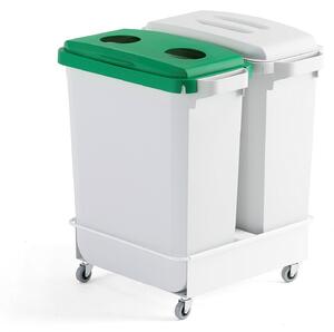 AJ Produkty Sada: 2 odpadkové koše 60 l, zelené a šedé víko + vozík