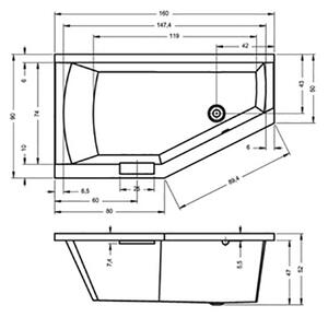 BPS-koupelny Akrylátová vana LEVÁ Geta 160x90