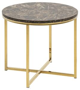 Actona Kulatý hnědo-zlatý odkládací stolek Bisoli, 50x50x42,7 cm