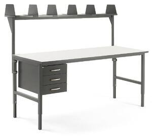 AJ Produkty Pracovní stůl CARGO, 2000x750 mm, 3 zásuvky + vrchní police