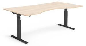 AJ Produkty Výškově nastavitelný stůl MODULUS, vykrojený, 2000x1000 mm, černý rám, dub