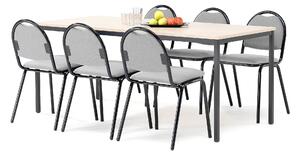 AJ Produkty Jídelní sestava JAMIE + WARREN, stůl 1800x800 mm, bříza + 6 židlí, šedá/černá