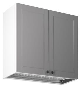 Horní kuchyňská skříňka s odkapávačem LUMEA - šířka 80 cm, šedá / bílá