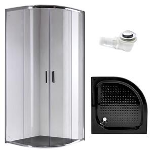 BPS-koupelny Čtvrtkruhový sprchový kout HYD-RK94A 80x80 cm chrom/transparent + vanička HYD-RSV-SXL01A černá