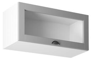 Horní prosklená skříňka s výklopnými dvířky LUMEA - šířka 80 cm, šedá / bílá