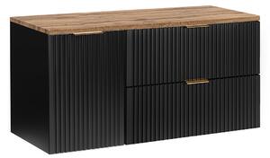 Koupelnová sestava ADEL BLACK s deskou NATURE WOTAN a košem na prádlo 120cm