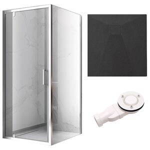 BPS-koupelny Čtvercový sprchový kout HYD-SK04C 90x90 chrom/transparent + vanička HYD-SSV-RIKO černá