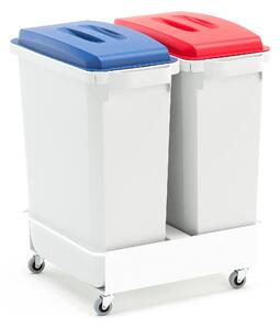 AJ Produkty Set: 2x koš na tříděný odpad, 60 l, červené a modré víko + vozík