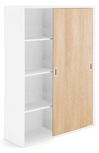AJ Produkty Skříň s posuvnými dveřmi MODULUS XL, výška 1600 mm, bílá, dveře dub