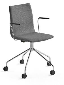 AJ Produkty Konferenční židle OTTAWA, s kolečky a područkami, šedá, chromovaný rám