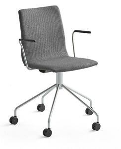 AJ Produkty Konferenční židle OTTAWA, s kolečky a područkami, šedá, šedý rám