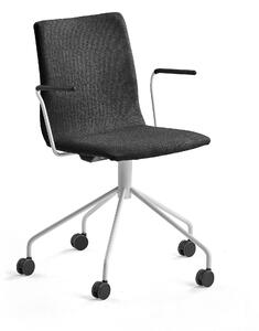AJ Produkty Konferenční židle OTTAWA, s kolečky a područkami, černá, bílý rám