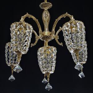 Designový lustr z lité mosazi se 6-ti třpytivými kamínkovými košíky 16253-5&1