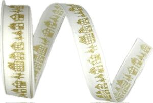 Vánoční stuha Golden Village – Christmas Cotton Ribbon bílá 15mm x 3,5m (7,-Kč/m)