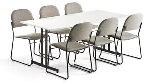 AJ Produkty Sestava EMILY + DAWSON, 1x stůl + 6x konferenční židle, světle šedá