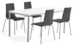 AJ Produkty Sestava QBUS + MELVILLE, 1 stůl a 4 tmavě šedé židle
