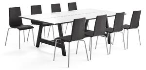 AJ Produkty Sestava NOMAD + MELVILLE, jednací stůl a 8 tmavě šedých židlí