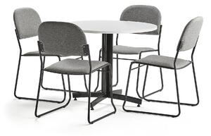 AJ Produkty Sestava SANNA + DAWSON, stůl Ø900 mm, bílá + 4 židle, světle šedá