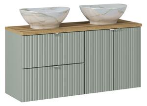 Comad Koupelnová skříňka s deskovými umyvadly set Line Reed Green 120 zelená/dub coast evoke