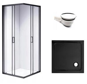 BPS-koupelny Čtvercový sprchový kout HYD-SK30A 80x80 černá/transparent + vanička HYD-SSV-ST02A černá