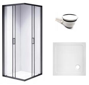BPS-koupelny Čtvercový sprchový kout HYD-SK30A 80x80 černá/transparent + vanička HYD-SSV-ST02A bílá