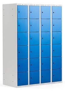 AJ Produkty Boxová šatní skříň CLASSIC, 4 sekce, 24 boxů, 1740x1200x550 mm, šedá, modré dveře