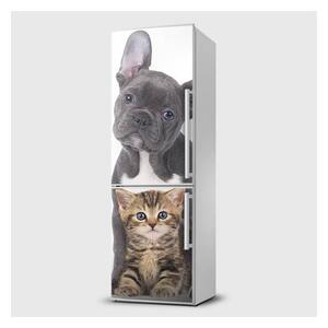 E-shop24, Pi5SL1285, Rozměr 65x120 cm, Fototapeta samolepící na lednice - Pejsek s kočičkou