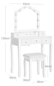 VASAGLE Toaletní stolek s osvětlením 80x40x139cm bílý