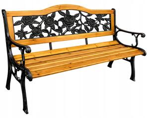 Lavička s opěradlem, dřevěná, 125 x 54 cm